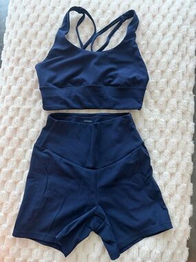 Oysho Navy Blue Active Set - Sports Bra & High-Waist Shorts